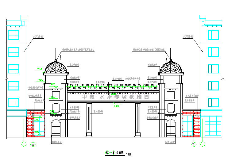 某小区大门建筑cad施工设计方案图