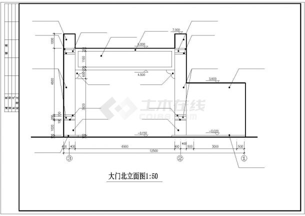 某小区大门CAD施工设计规划图纸-图二