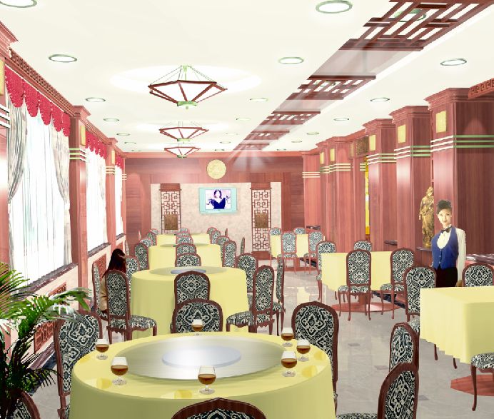 中式餐厅效果及施工图