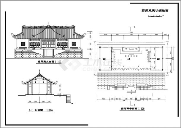 某地区仿古药师殿建筑CAD设计图纸-图一