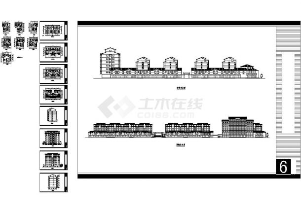 某局部7层沿街住宅楼建筑初步设计CAD图纸【[ABCDEFG7种户型] 平立剖】-图一
