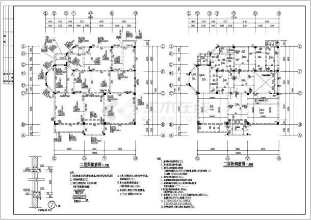 某地三层框架别墅结构设计施工图纸-图二