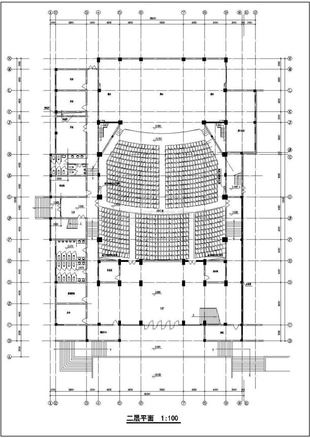 某报告厅的CAD建筑设计方案图纸-图二