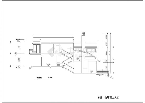 山地别墅B型建筑方案图纸-图一