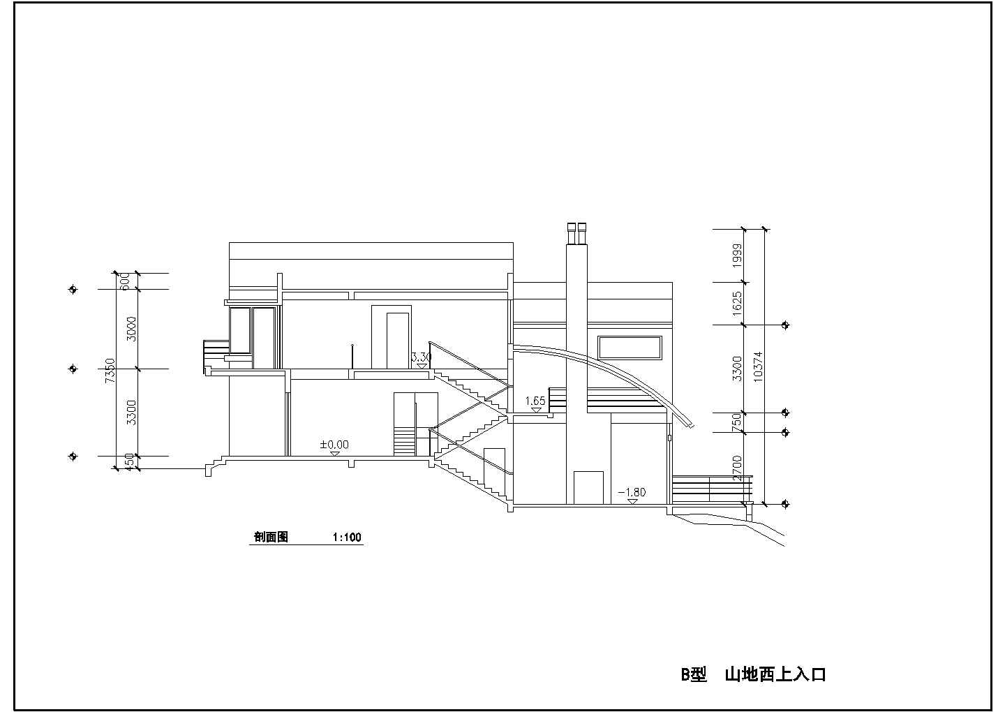 山地别墅B型建筑方案图纸
