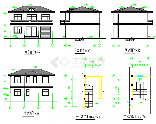 二层砖混结构别墅结构施工图（含建筑施工图坡屋面）-图一