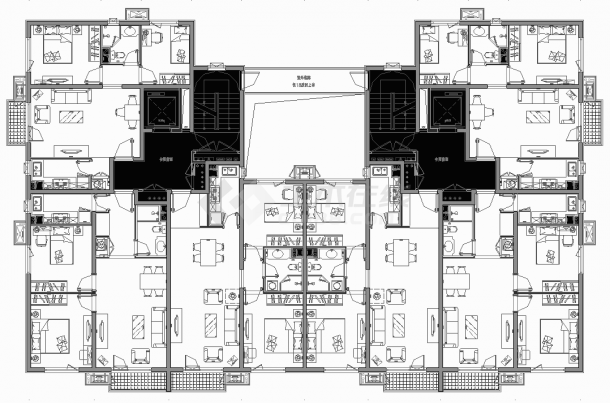 高层481平米两梯六户分离核住宅楼建筑户型设计图-图一