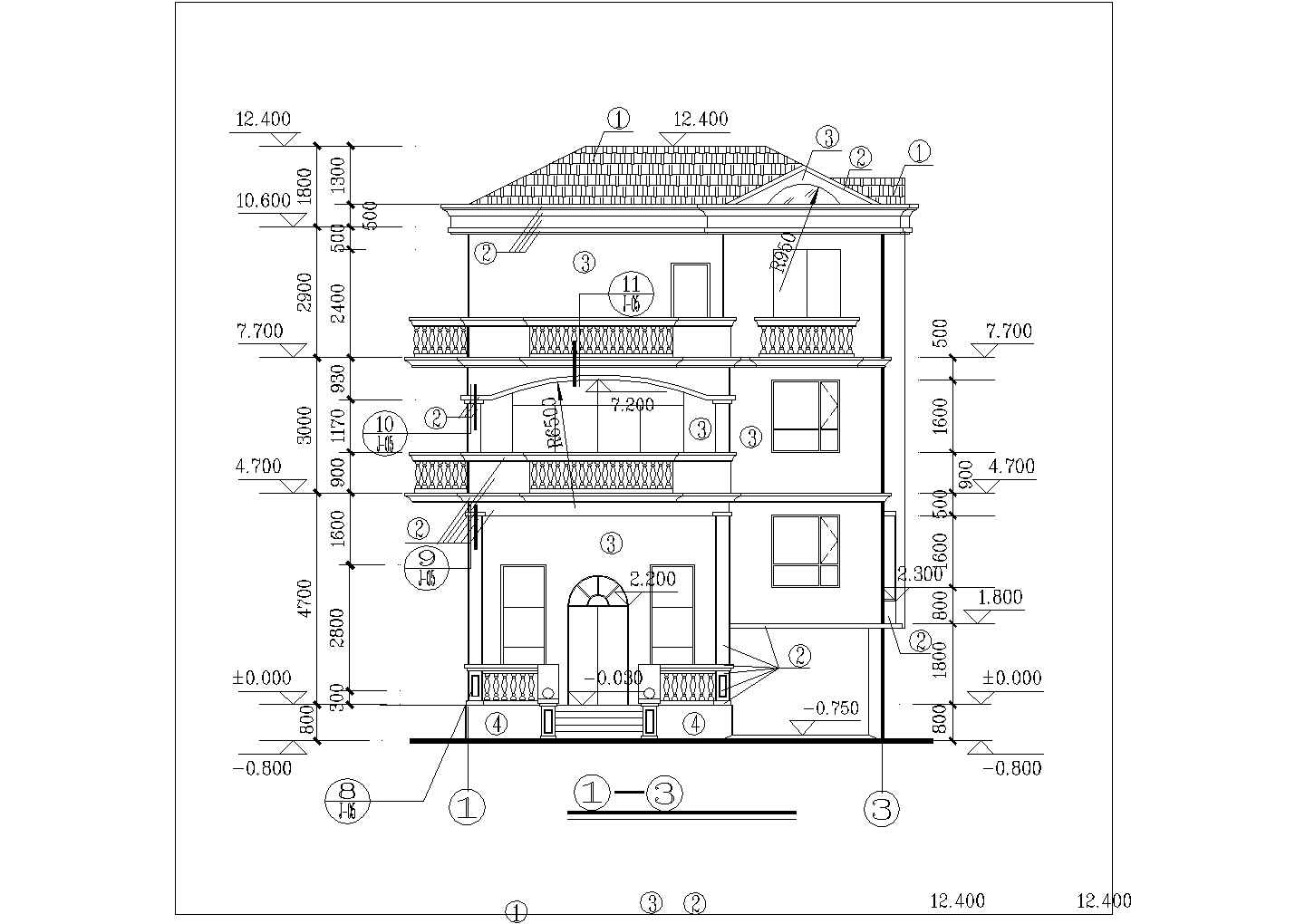 某地小型经典简单三层别墅建筑设计图