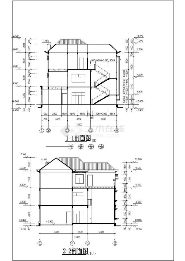 某地小型别墅建筑设计图（标注详细）-图一