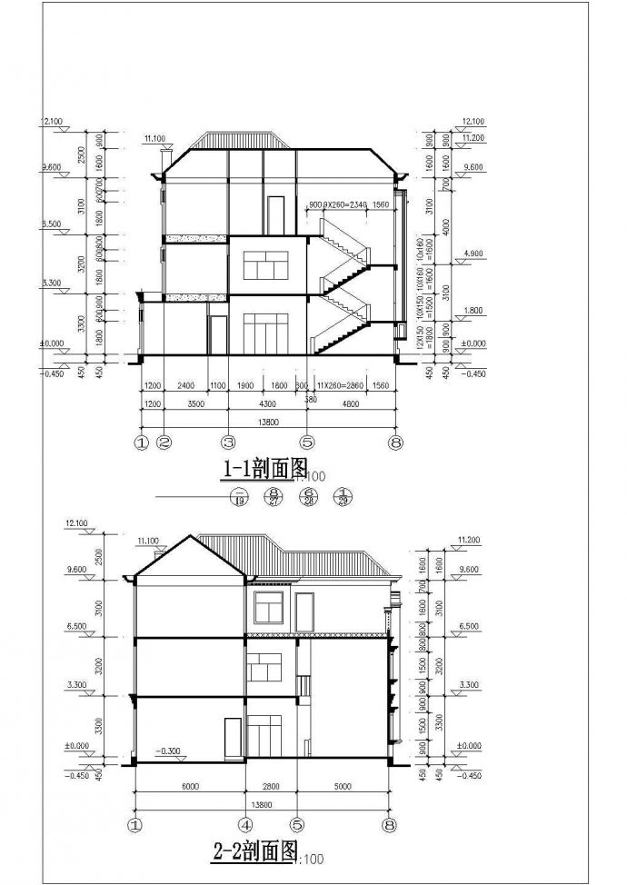 某地小型别墅建筑设计图（标注详细）_图1