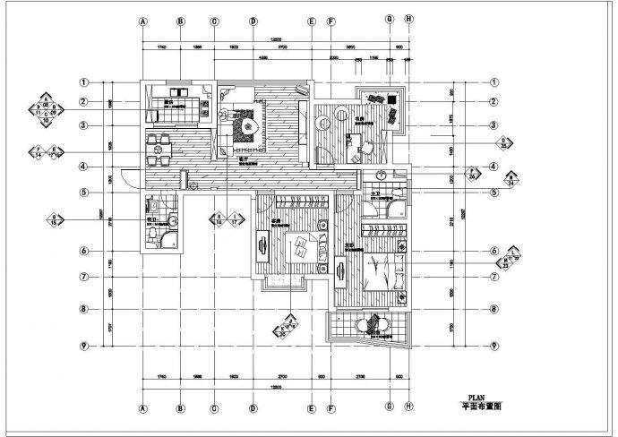 简约后现代小居室cad装修施工设计图纸_图1