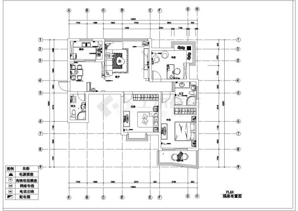 简约后现代小居室cad装修施工设计图纸-图二