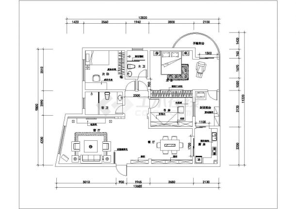 某地三居室装修设计图（含效果图）-图二