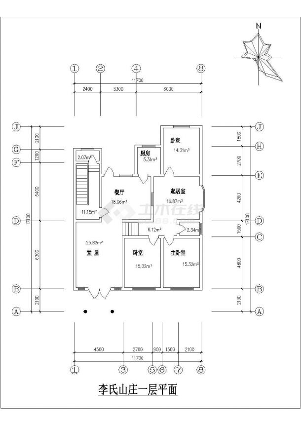 农家小型住宅建筑图的完整CAD建筑图纸-图二