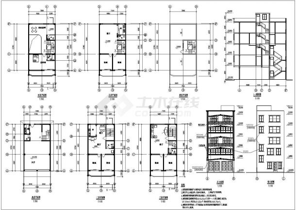 某私人住宅楼的完整平立剖面CAD图 -图一