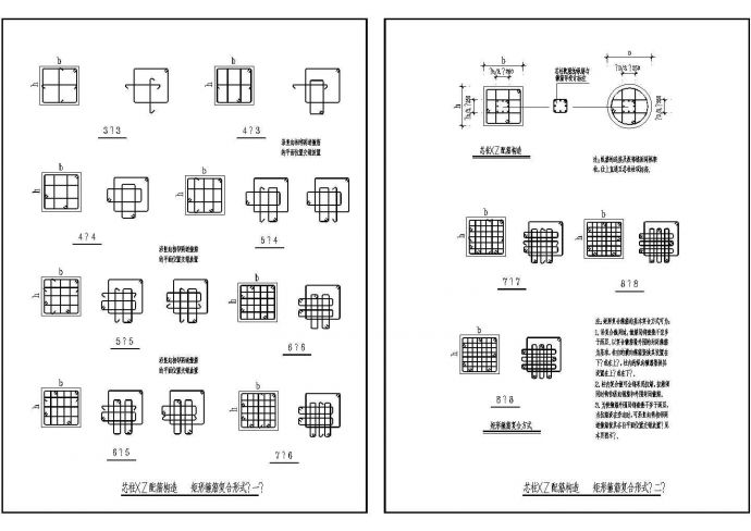 【节点详图】芯柱XZ配筋构造 矩形箍筋复合形式CAD图纸_图1
