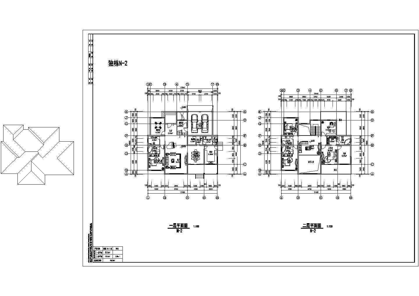 17.64x15.84米二层415.26平米别墅建筑平面图