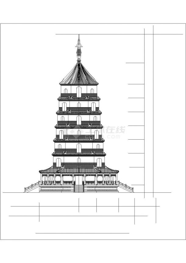 某地七层塔建筑cad设计立面图纸