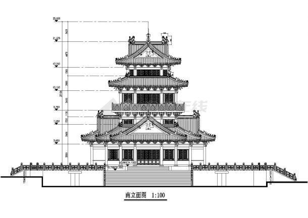 某地三层望海楼建筑CAD设计图纸-图一