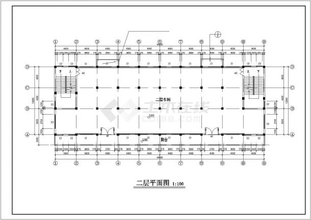 某城乡二层框架厂房建筑设计CAD图-图二