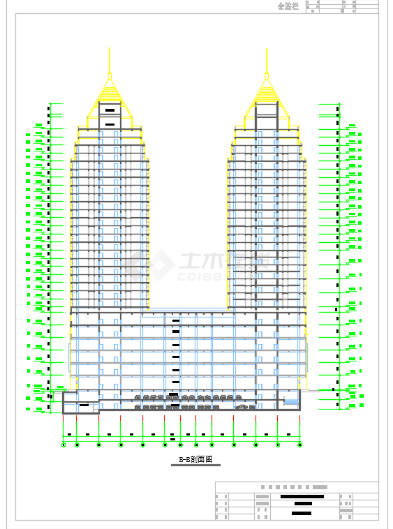 某市中心金马大厦建筑设计施工方案图及效果图-图一
