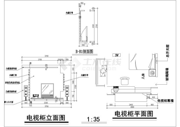 某地电视柜台装修CAD设计施工图-图一