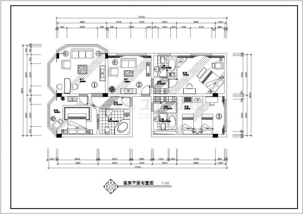 某地豪华大酒店套房装修CAD设计施工图-图二