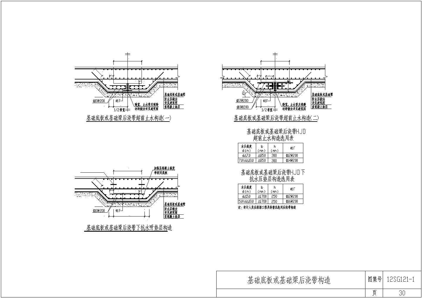 基础底板或基础梁后浇带构造CAD图