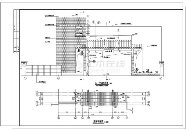 别墅小区特色大门建筑cad施工图（节点详细）-图二