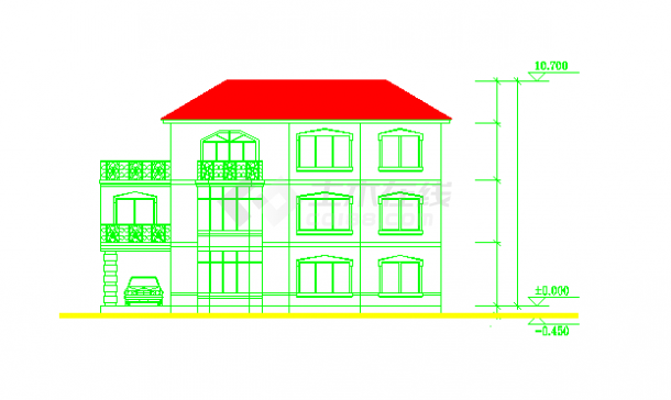 别墅住宅造型建筑cad设计图（节点详细）-图二