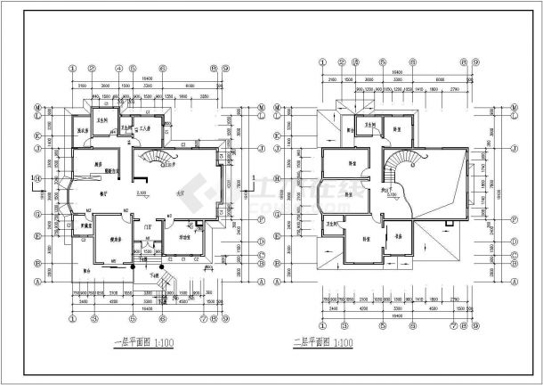 某地小型二层别墅建筑cad图（共3张）-图二