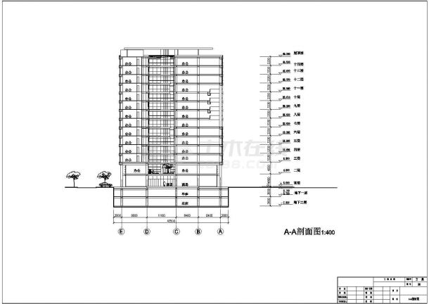 某地十四层商业综合楼建筑施工图-图二