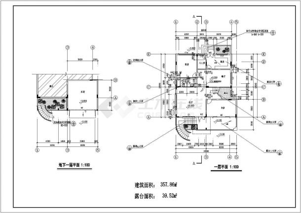 比较小巧的别墅建筑cad平面图（共2张）-图二