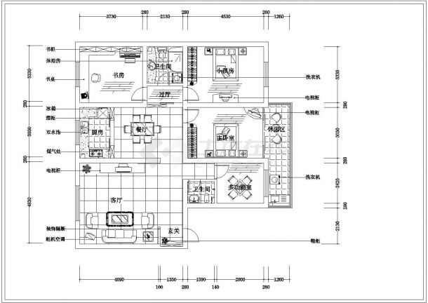 多种两室室内家居装修设计cad施工图-图二