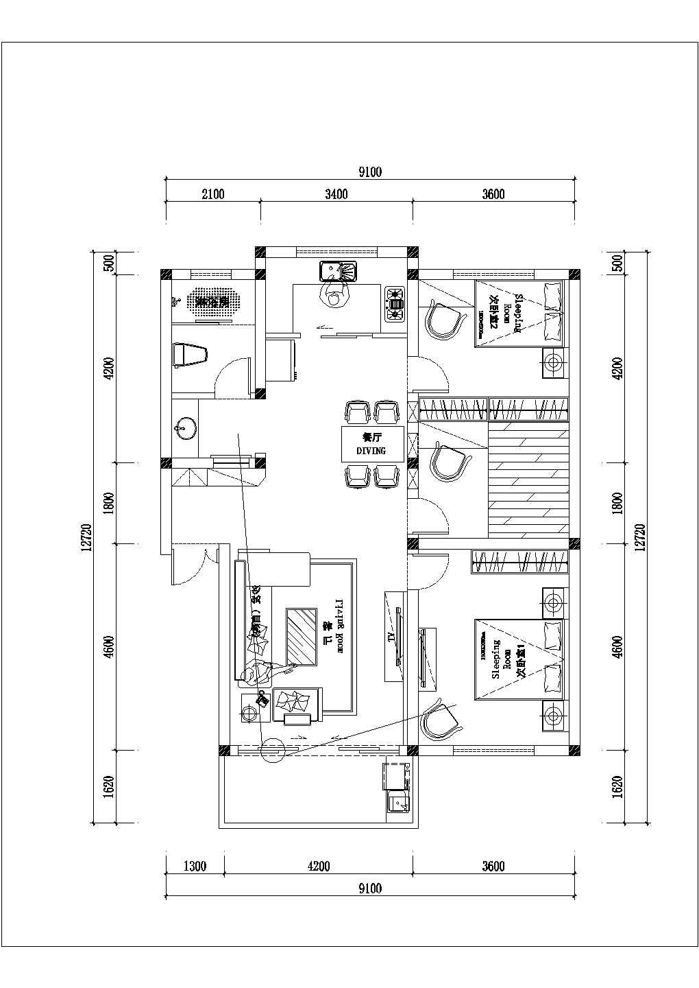 某地区小型住宅室内设计cad施工图