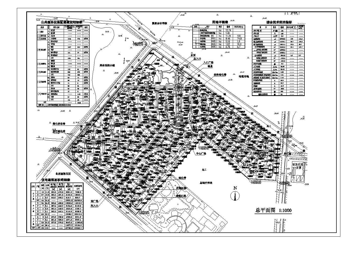 某地住宅商业区广场规划总平面建筑图