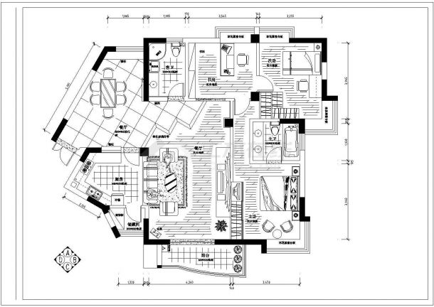 某小区三居室装修设计施工CAD图纸-图二