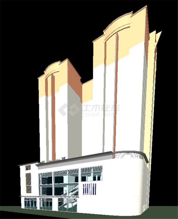 小高层商住楼BIM项目模型Revit-建筑-图二