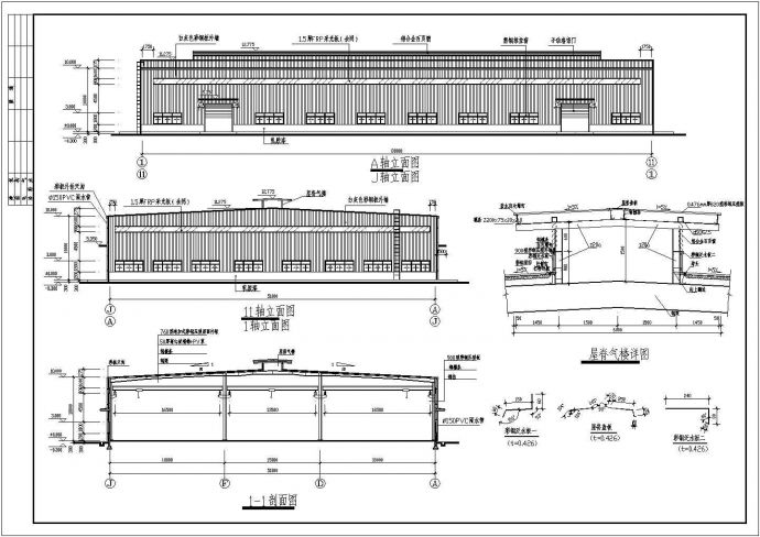 某地三连跨带吊车钢结构厂房设计施工图_图1