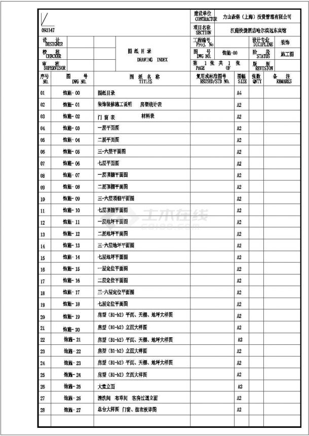 哈尔滨远东宾馆装饰设计方案全套CAD图纸-图一