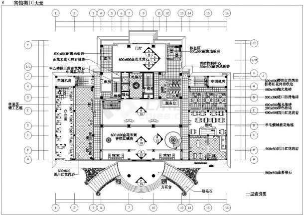 某豪华酒店建筑设计CAD大堂平面图-图二