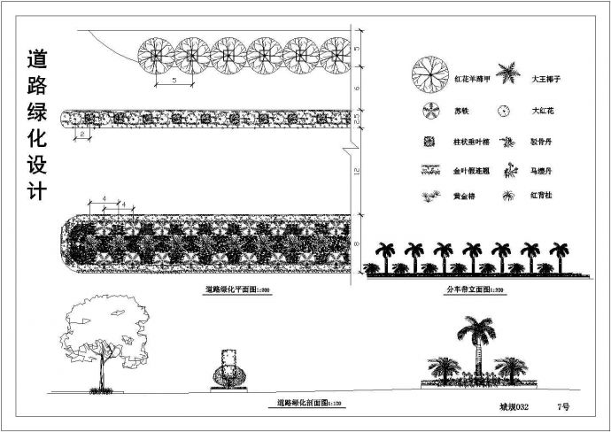 江苏某区道路分车带绿化CAD设计详图_图1