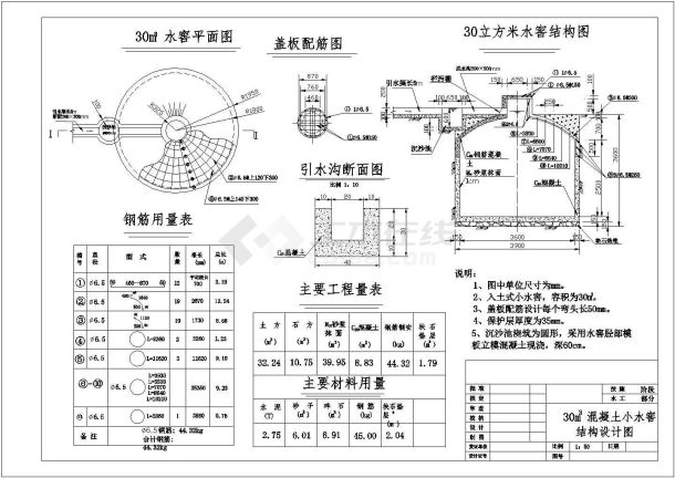 15方、30方瓶式集雨小水窖结构钢筋图-图一