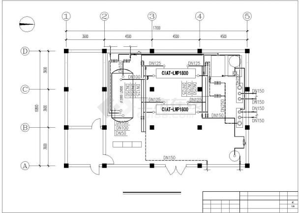 水源热泵完整cad机房施工工程图-图一