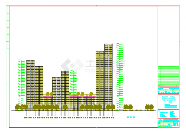 某三十三层中心商住楼建筑设计施工图(带效果图)-图一