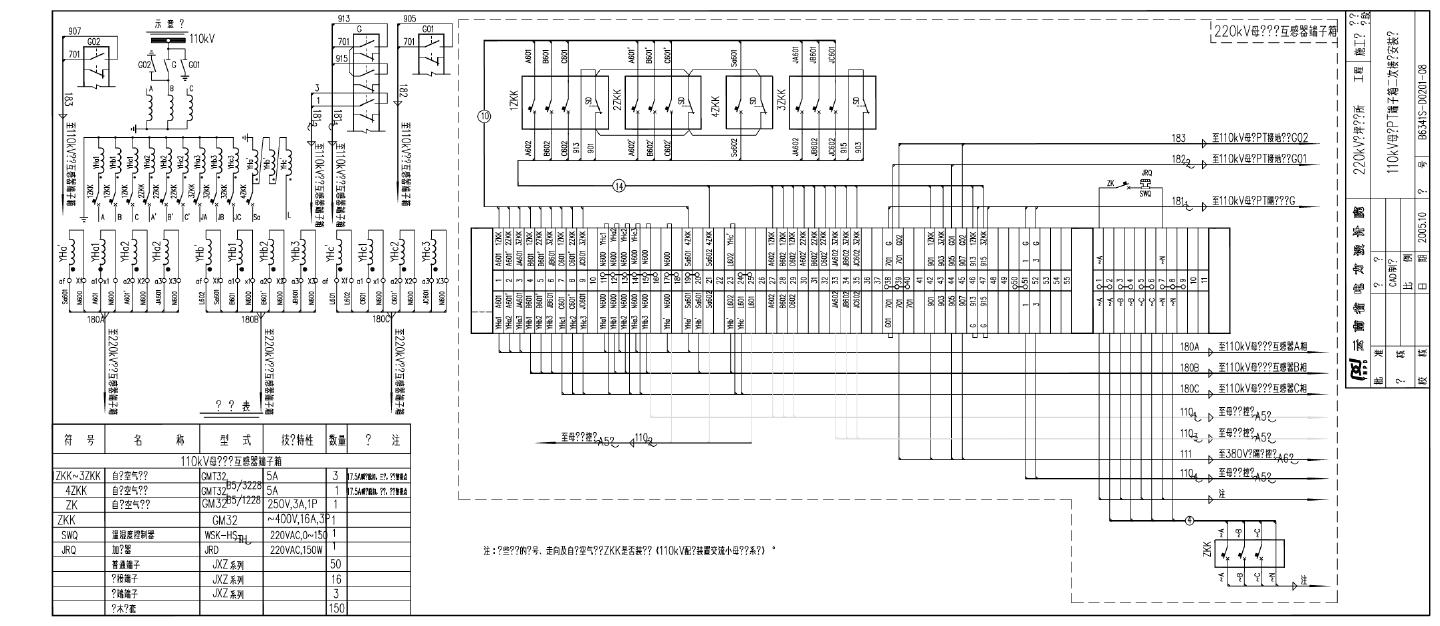 201-08 110kV母线PT端子箱二次接线安装图