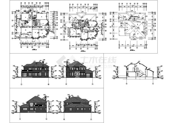 2层：长17.14米 宽16.74米 农村别墅建筑设计图【平立剖】-图一