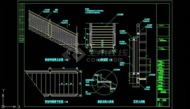 钢结构+木梯板+麻绳网栏杆楼梯施工图-图一