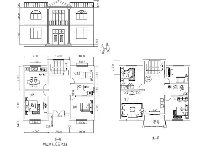 2层：长11.6米 宽10.4米 108平米农村房屋建筑方案设计图【一二层平面 1立面】_图1