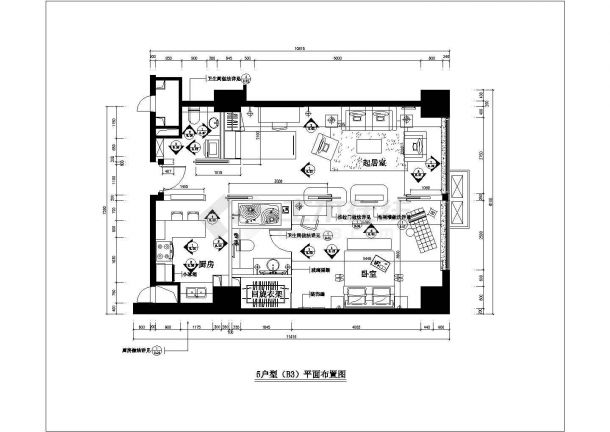 某5星级公寓小户型室内精装修cad平立面设计施工图-图一